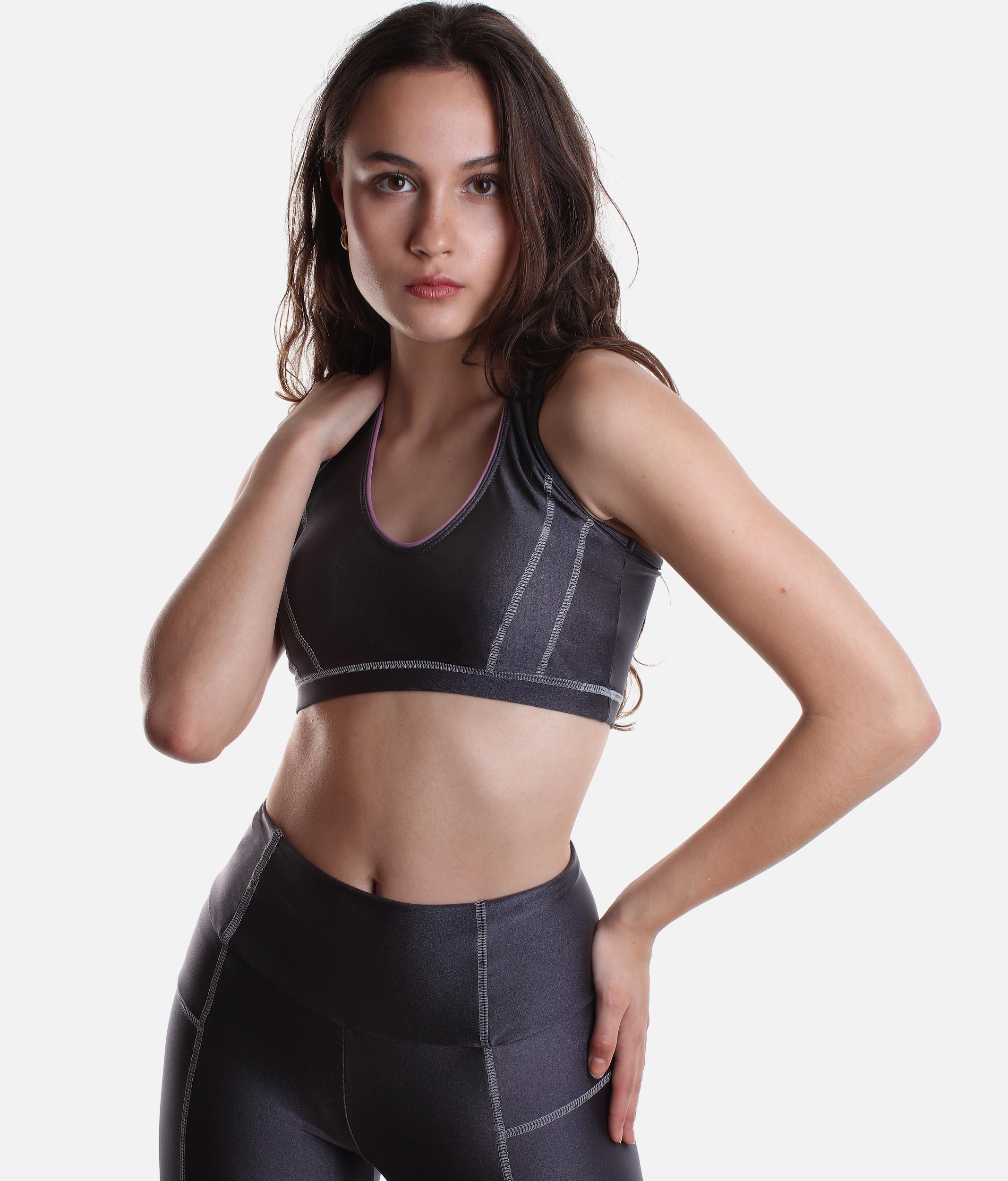 Activewear Racer Back Crop Top, Grey F15228 - Trinys Activewear UK