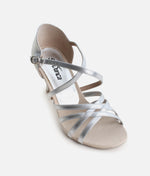 Silver Latin Dance Shoes 2.5” Heel - Latin Sandals with Suede Sole | BL164