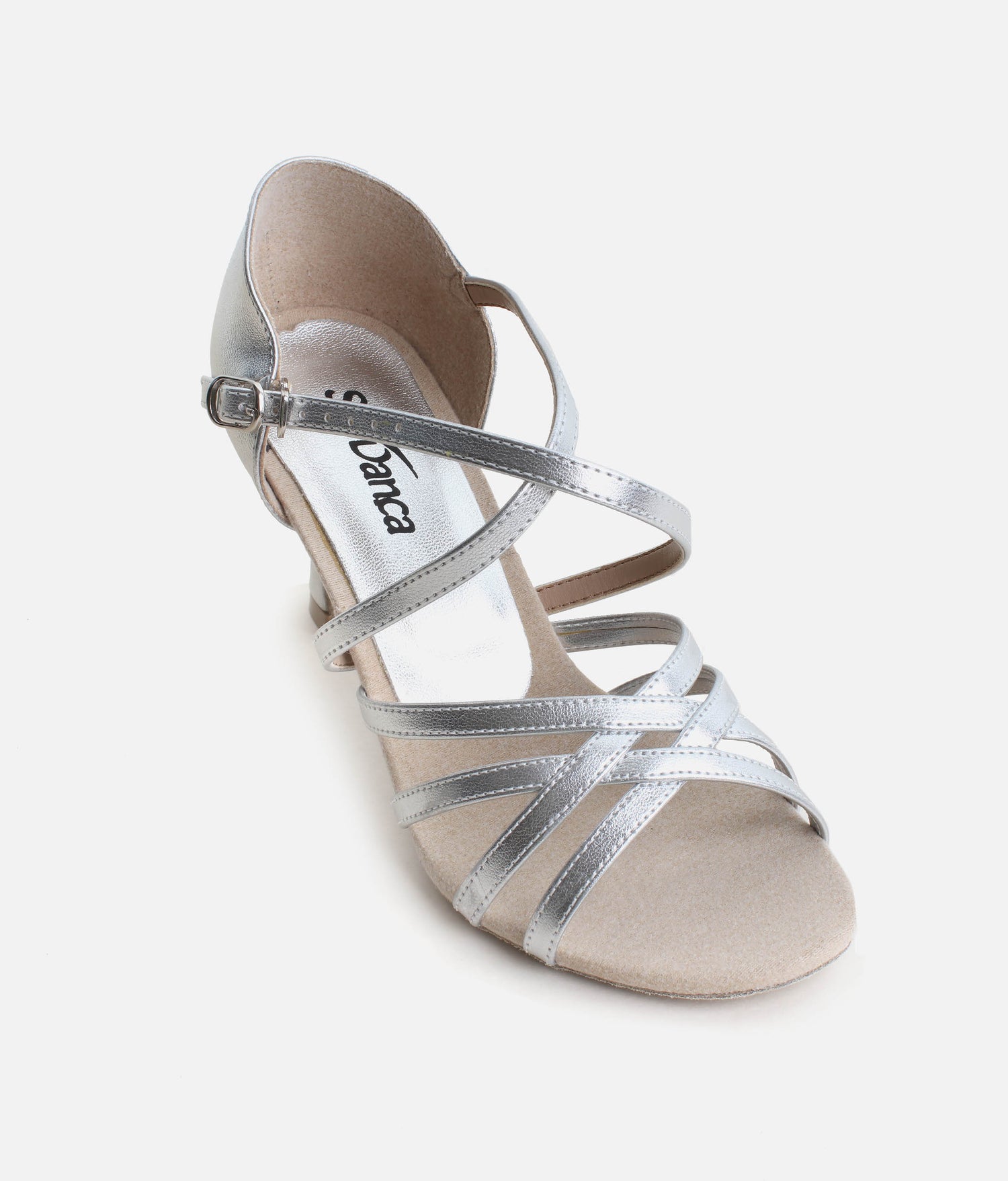 Silver Latin Dance Shoes 2.5” Heel - Latin Sandals with Suede Sole | BL164