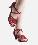 Low Heel Satin Ballroom Heels with Cross Straps & Diamante Buckle - BL180 