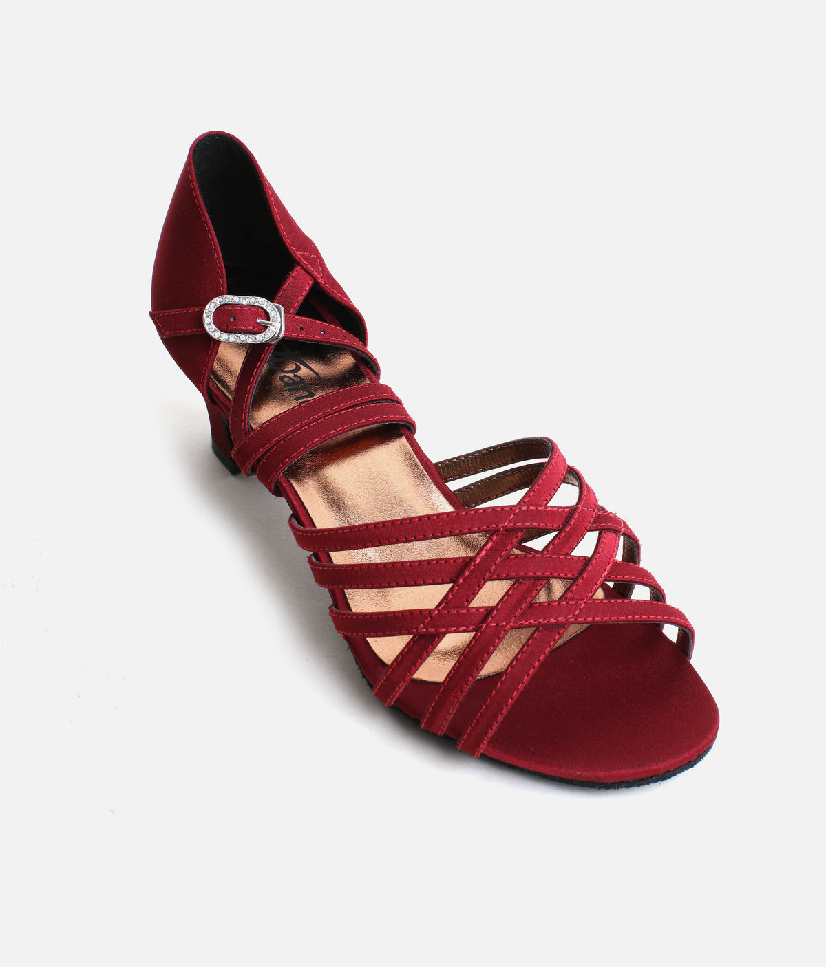 Low Heel Satin Ballroom Heels with Cross Straps & Diamante Buckle - BL180 