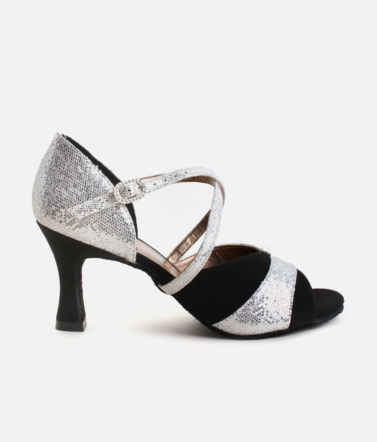 Open-Toe Ballroom Dance Shoes, X-Strap with Rhinestone Buckle - BL196 