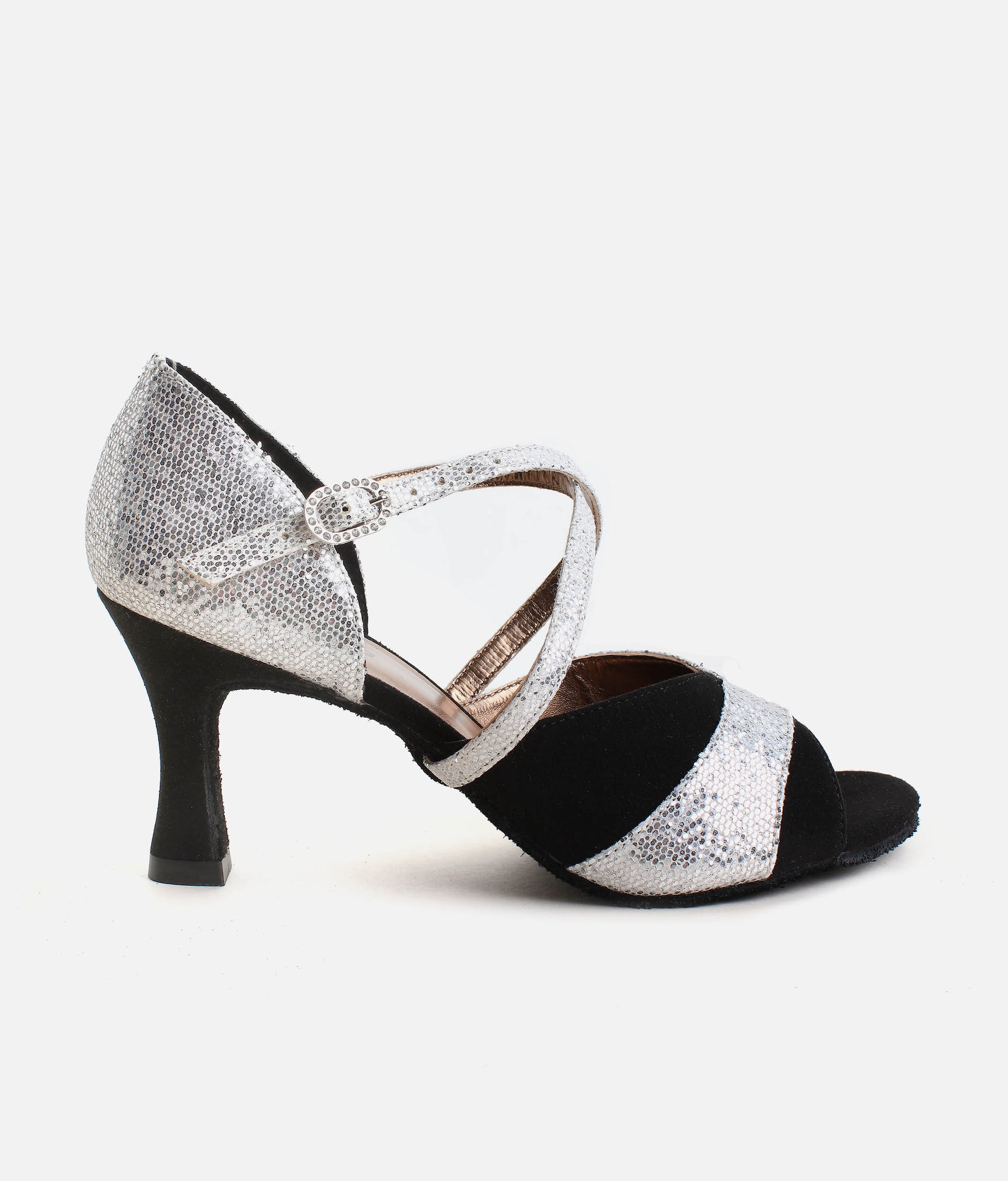 Open-Toe Ballroom Dance Shoes, X-Strap with Rhinestone Buckle - BL196 