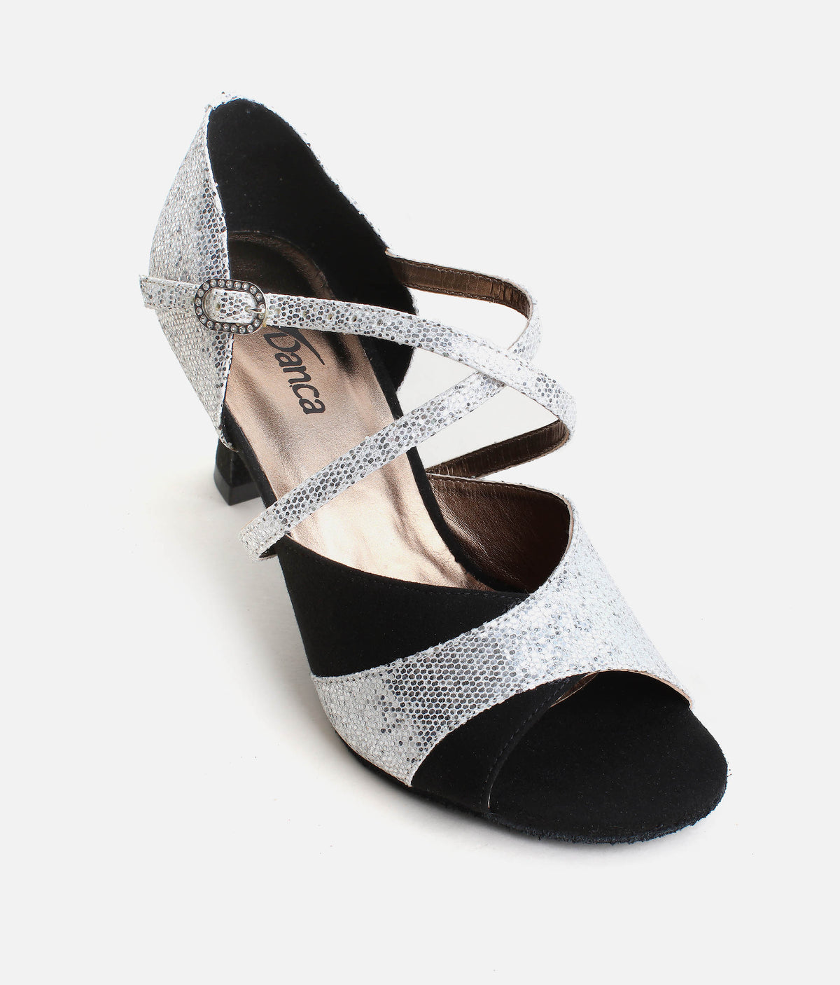 Open-Toe Ballroom Dance Shoes, X-Strap with Rhinestone Buckle - BL196 