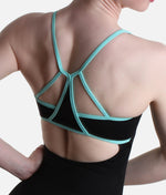 Cami Strap Leotard, Aqua Trim & Open Back – BY04