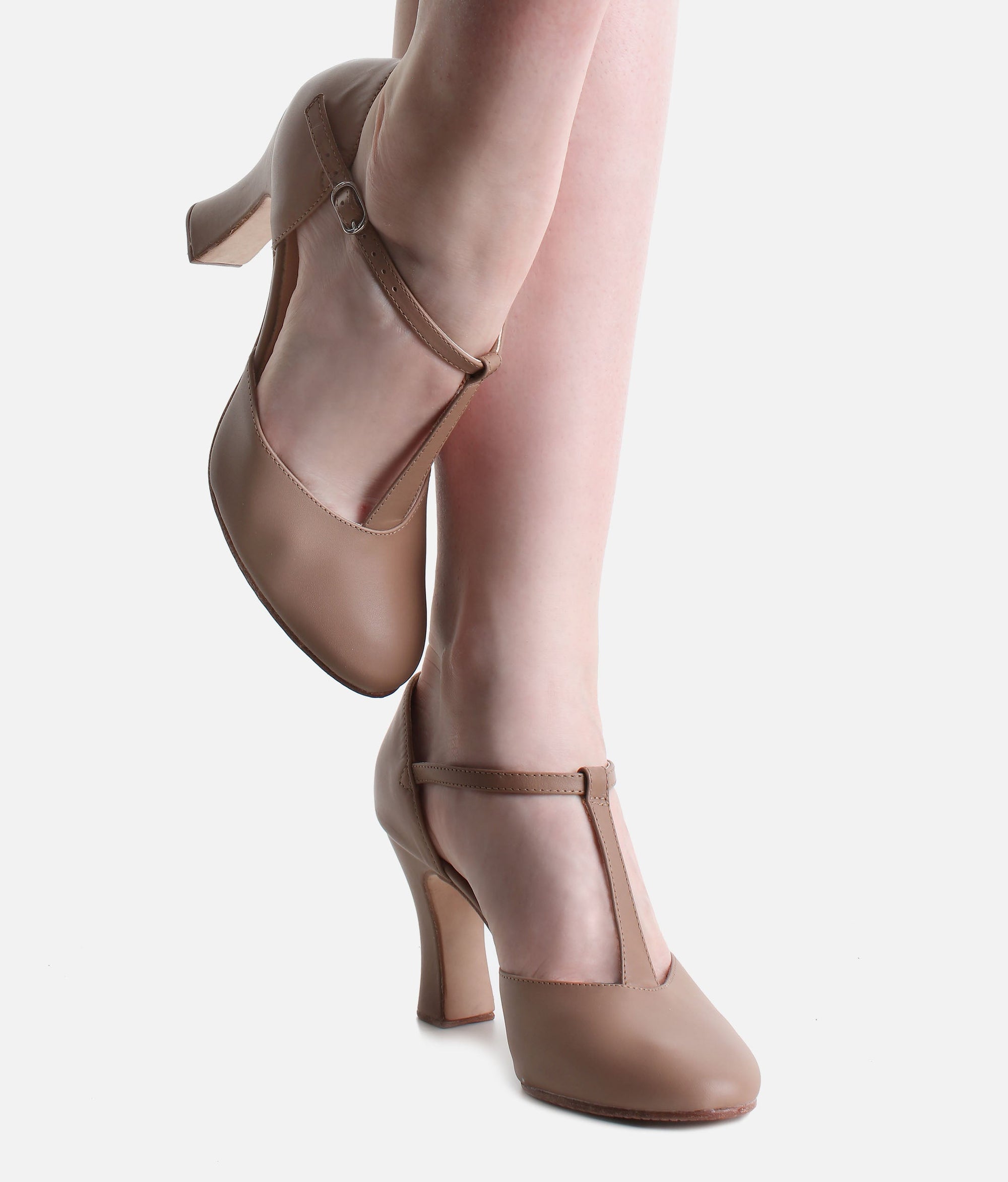 High Heel T-Strap Character Dance Shoes, Premium Leather Upper - CH98 #caramel_1-UK