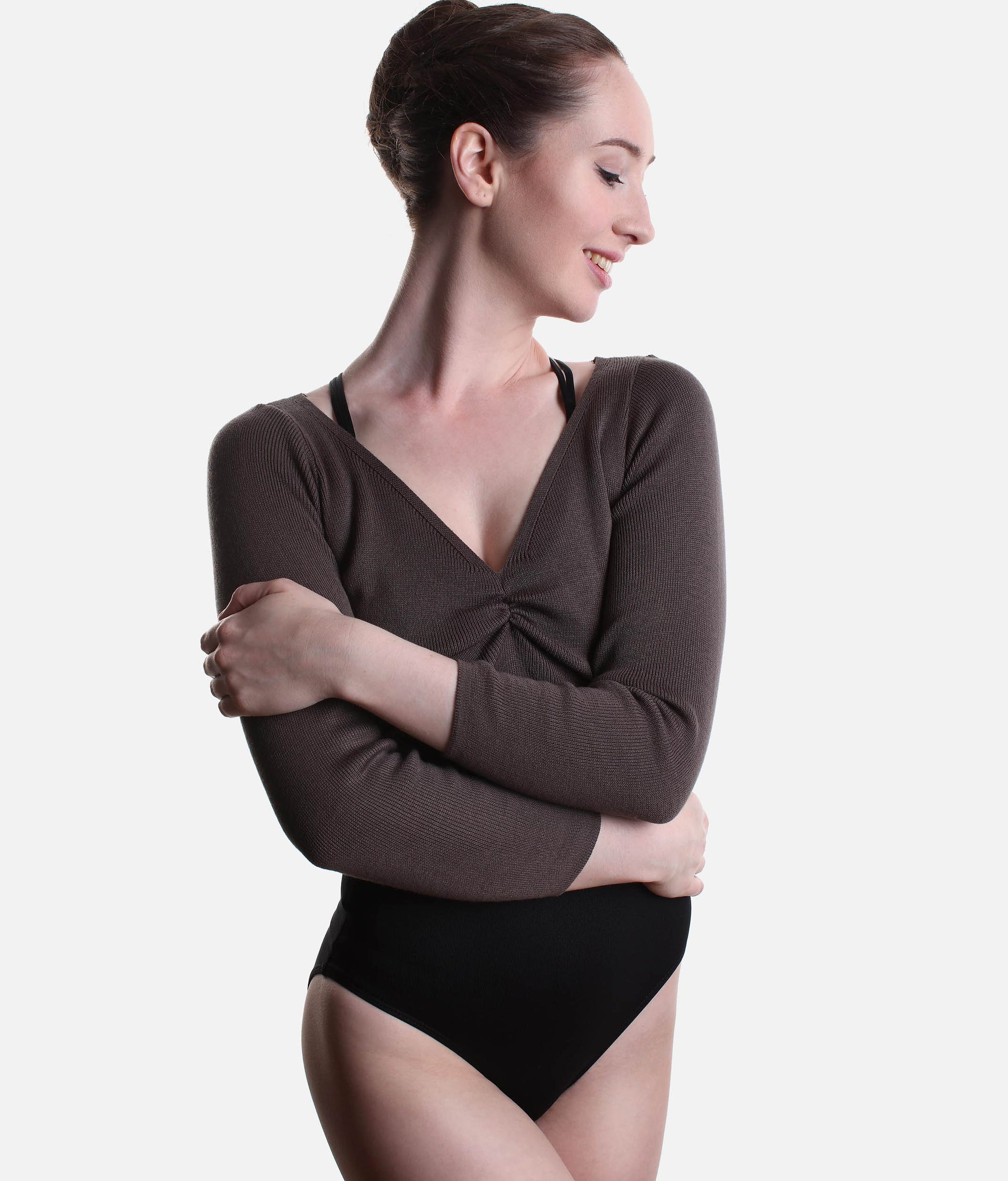 Cropped Warm-Up Top, Soft Knit Essential for Dancers - E11200 #charcoal_P