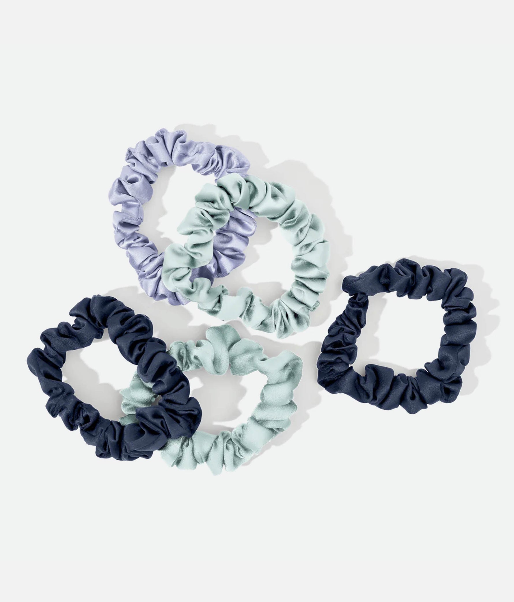 Petite SATIN SCRUNCHIES, 5pc Gentle, Stylish & Crease-Free Ties 