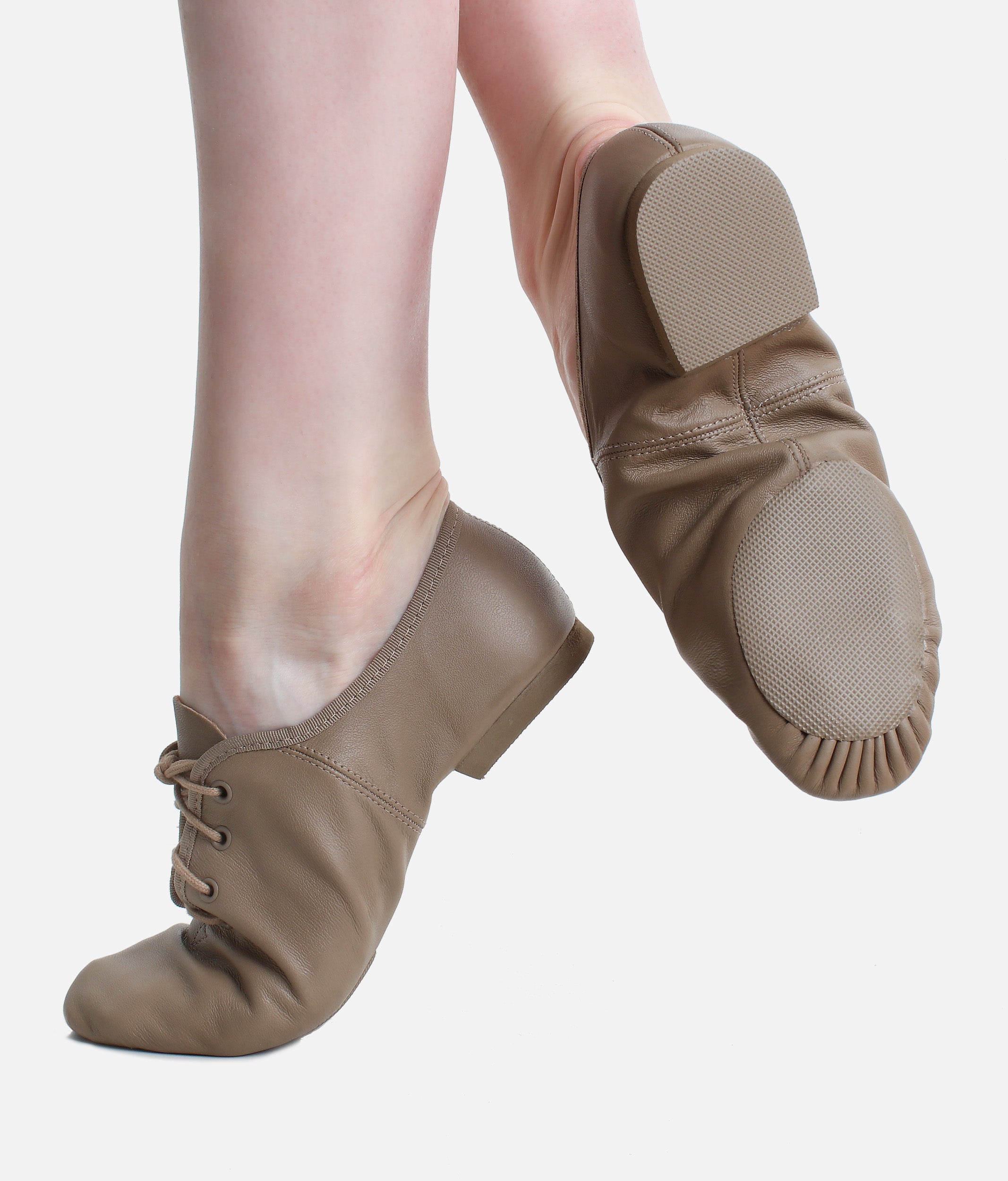 Split Sole Lace-Up Jazz Shoes, Leather Dance Shoes for All Levels - JZE09 #tan_1-UK