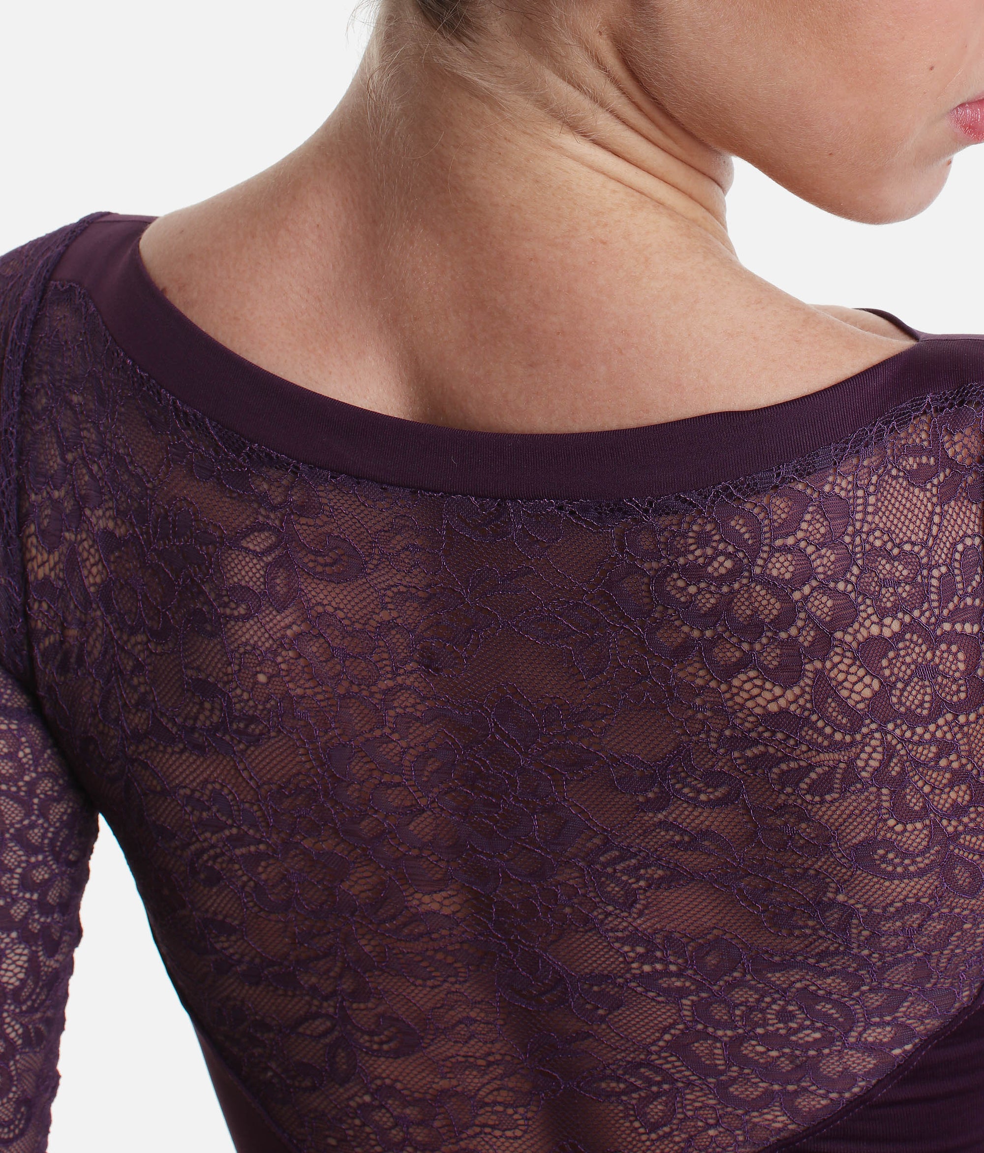 Floral Lace Design Long Sleeve Leotard - SL 109 #dark-purple_P