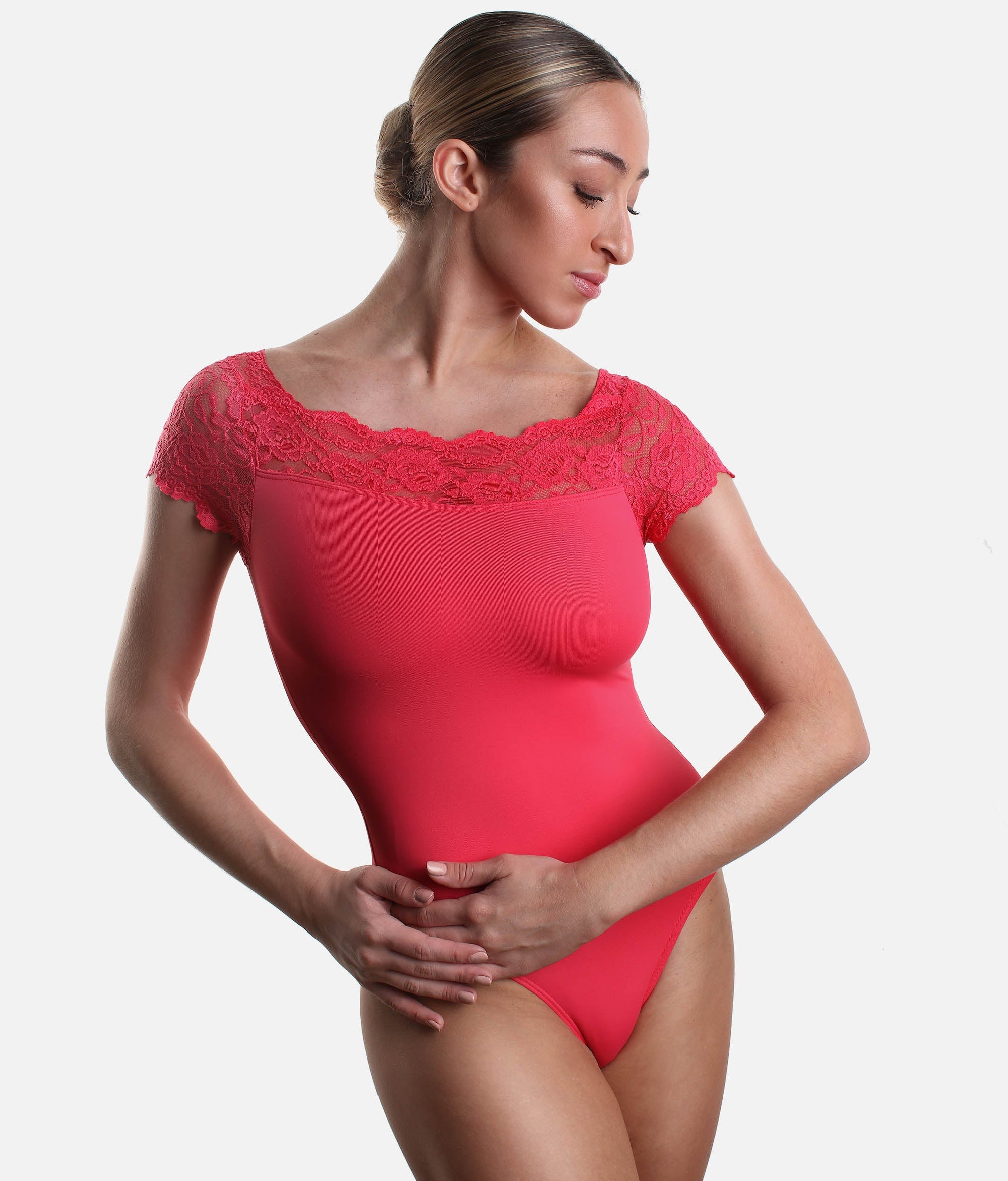 Shoulder Lace Leotard - SL 16 #geranium-lake_P