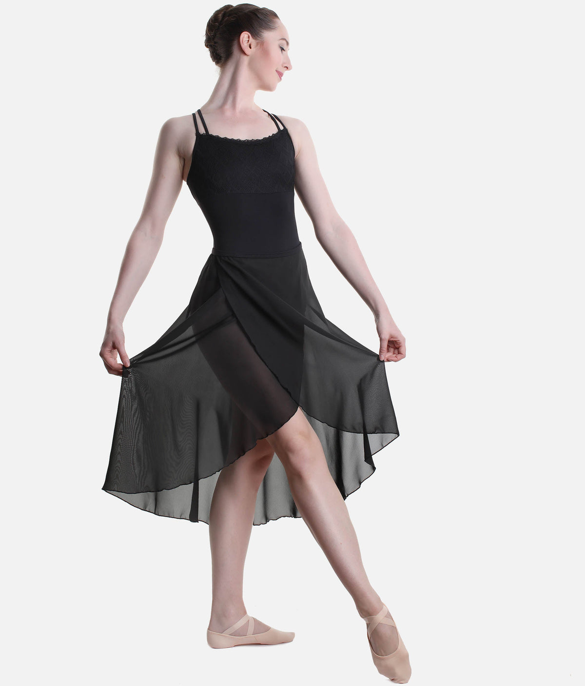 Long Ballet Skirt with Elegant Fit, Pull-On & Mock Wrap - SL227