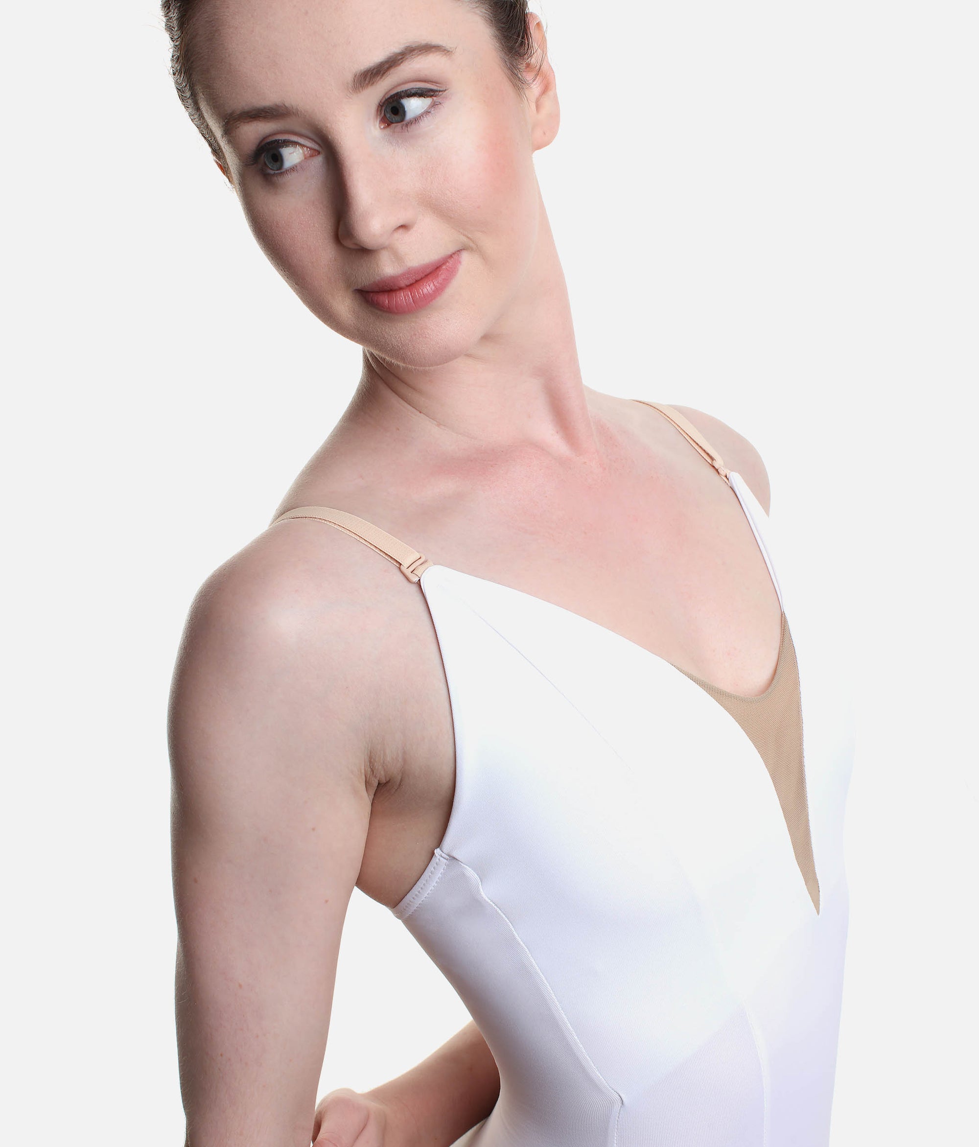 Deep V-neck Sculpting Leotard - SL 22 #white_P