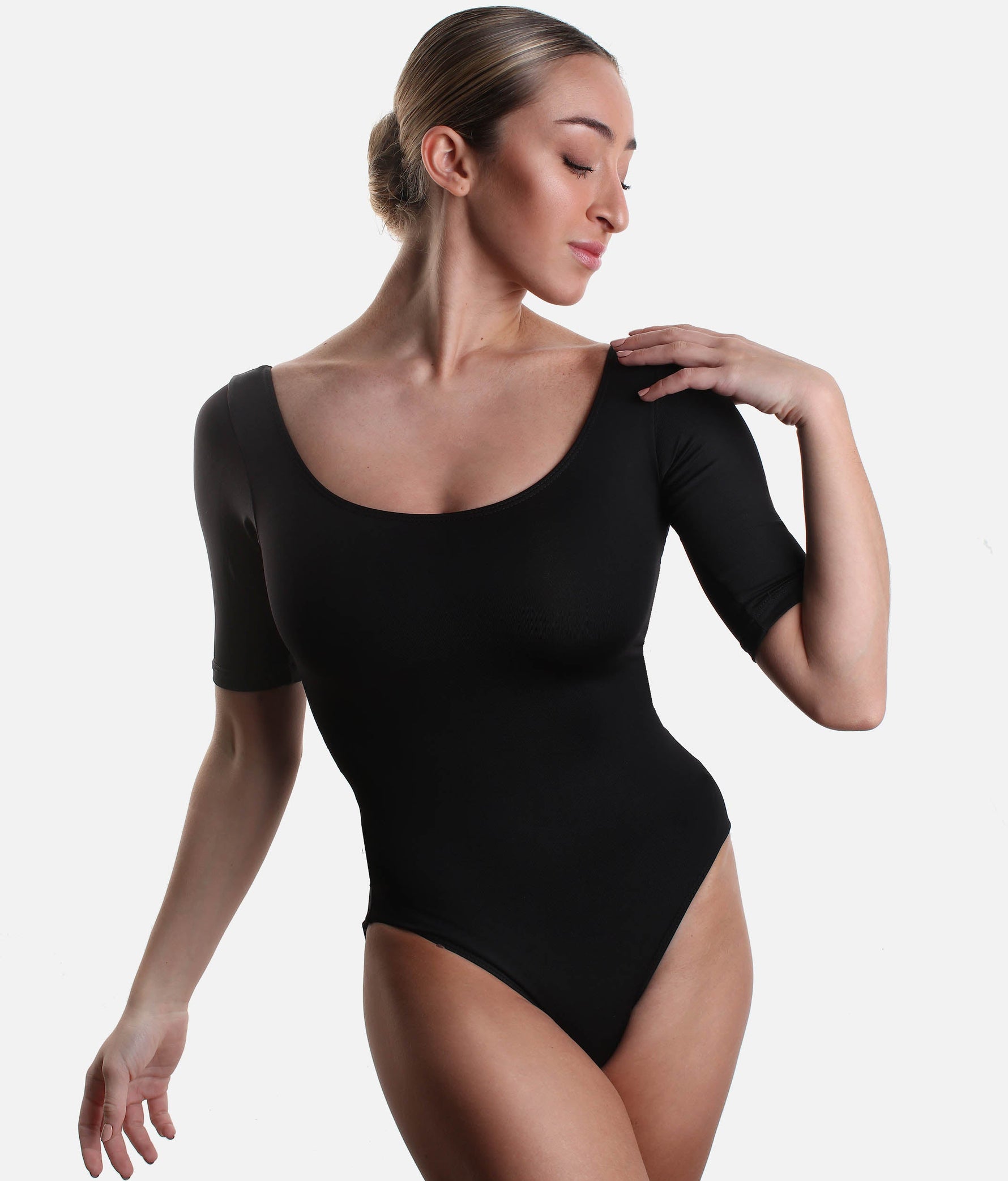 Classic Round Neck Leotard, Short Sleeve Dance Essential - SL27 #black_P