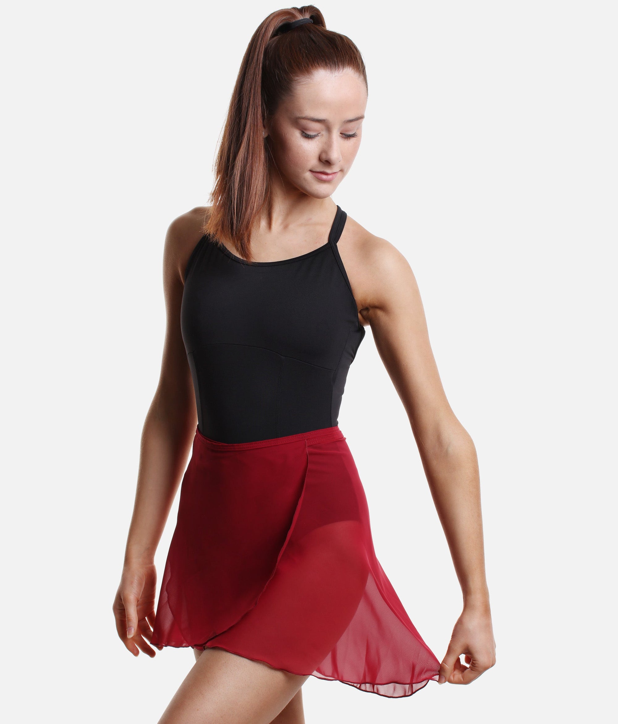 Classic Wrap Ballet Skirt with High-Low Hem & Adjustable Tie Waist - SL60 #burgundy_P