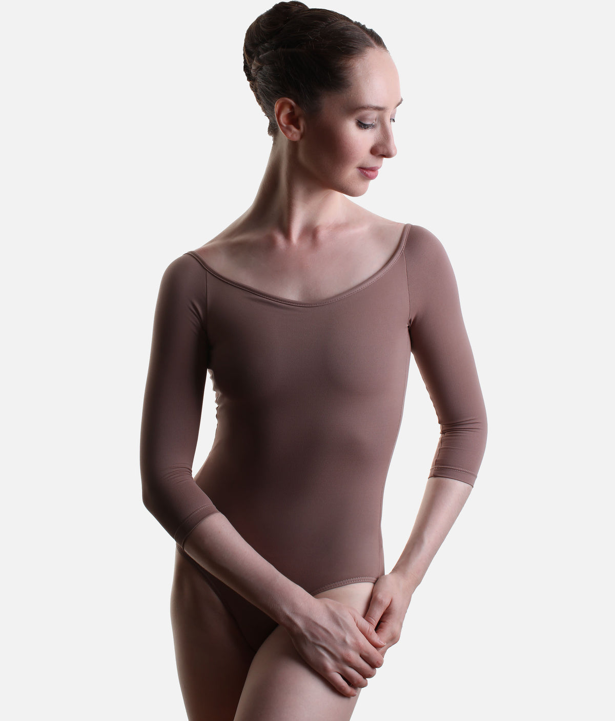 Luciana Sagioro 3/4 Sleeve Ballet Leotard with Low Back - Nut | LS69