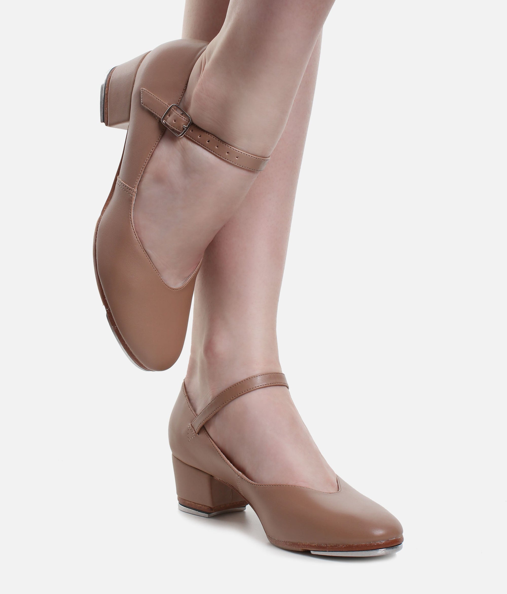 Low Heel Tap Shoes, Classic Style with Buckled Strap, Comfort Lining - TA44 #caramel_2-UK