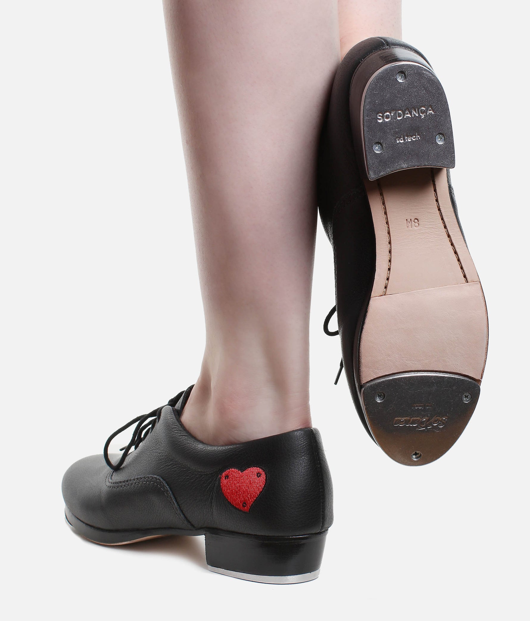 Professional Leather Tap Shoes with Wood Heel & Embroidered Heart - TA815