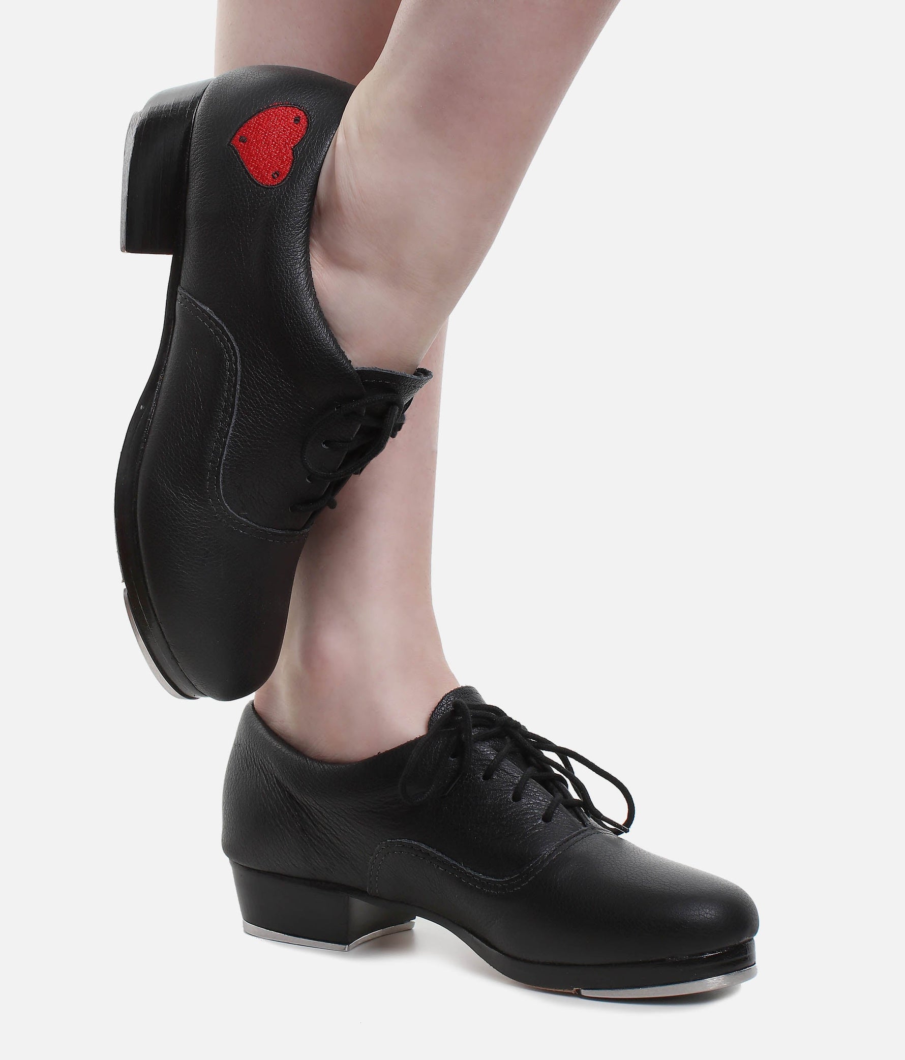 Professional Leather Tap Shoes with Wood Heel & Embroidered Heart - TA815