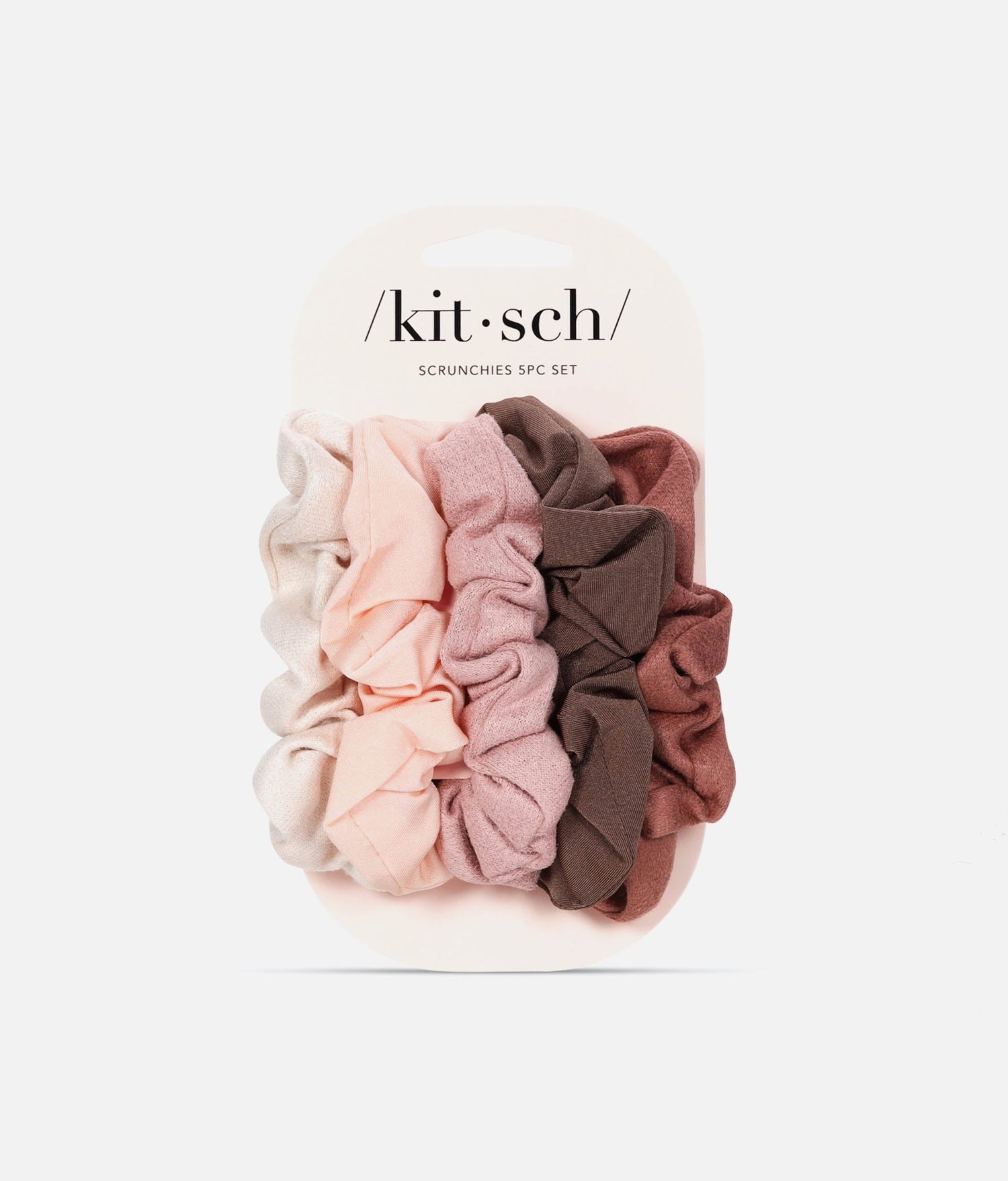 Assorted Textured Scrunchies – 5pc Set in Eucalyptus & Terracotta 