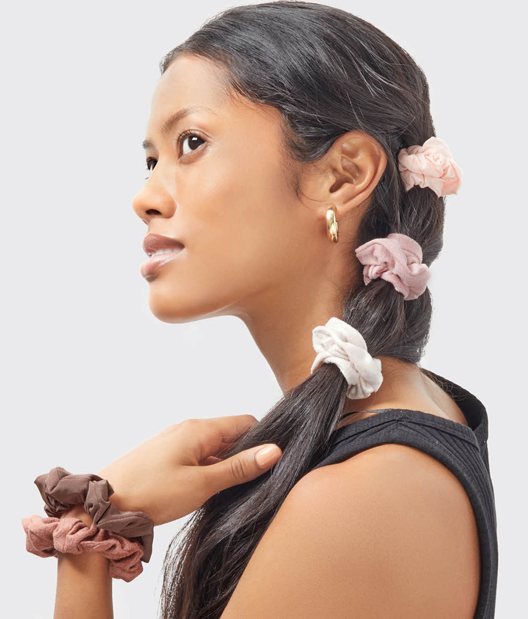 Assorted Textured Scrunchies – 5pc Set in Eucalyptus & Terracotta 
