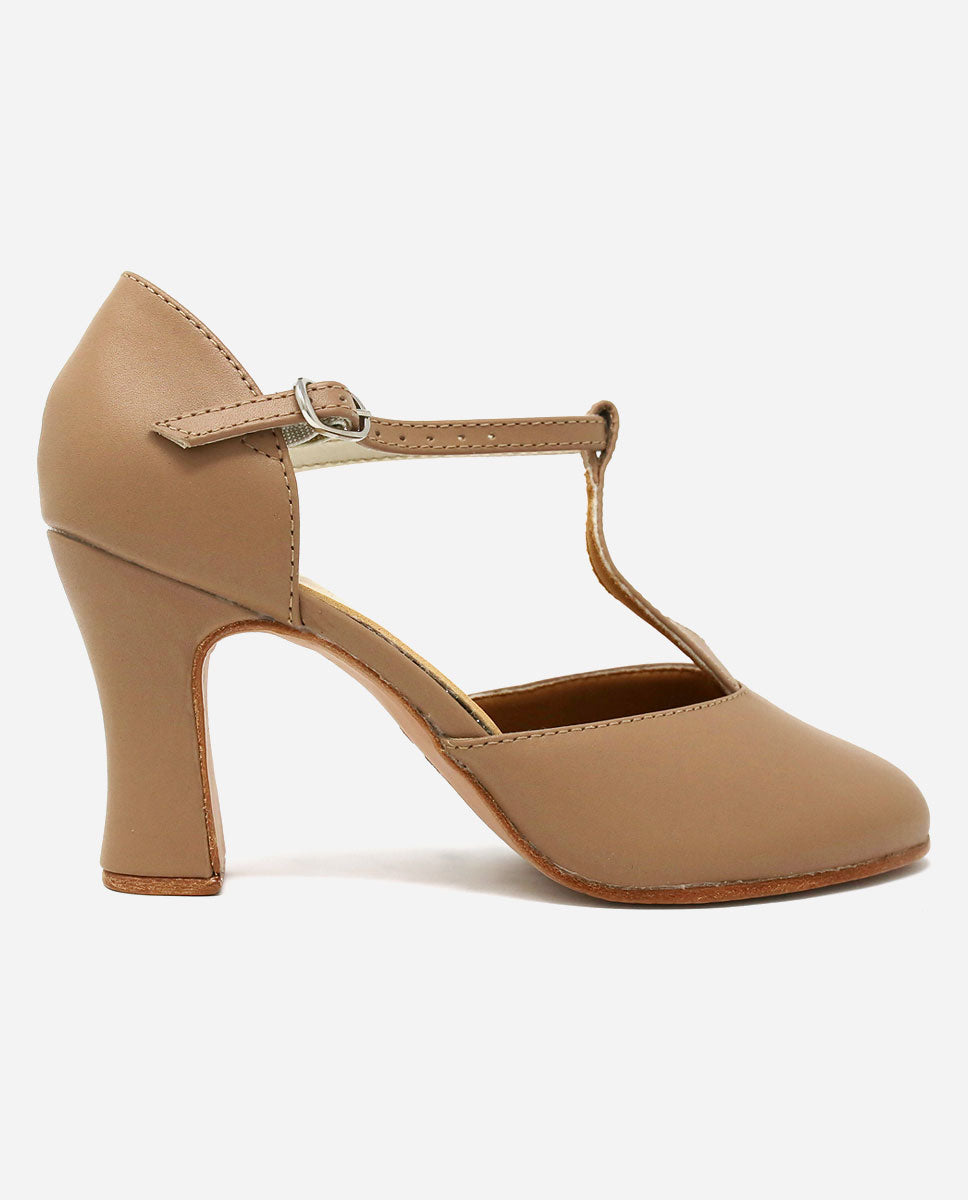 High Heel T-Bar Character Shoe, Caramel Leather - So Danca UK & Ireland